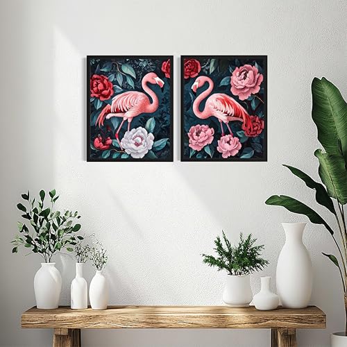 Flamingos William Morris Wall Art Poster Prints, Vintage Flowers Tapestry, Floral Decor for Living Room, Bedroom, Office, Bathroom AA12 (Flamingos, 18 x 24 inches (2 Panels), Unframed) - color: Flamingos, size: 18 x 24 inches (2 Panels)