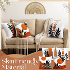 Mixweer 4 Pcs Boho Pillow Covers Set, 18 x 18 Inch Embroidered Pillow Cases, Sunset Leaf Mountain Boho Style Square Throw Cushion Cover for Couch Sofa Bed Bohemian Home Decor - style: Bohemian