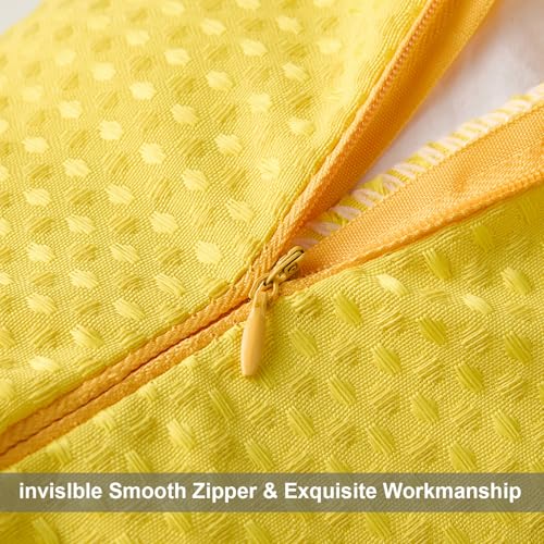 DFXSZ Outdoor Pillow Covers 18X18 Inch Set of 2 Yellow Waffle Textured Polyester Pillow Covers Spring Summer Outdoor Waterproof Decor for Patio Furniture Garden Porch Sofa Bed 025B18 - color: Yellow, size: 18" x 18" (Pack of 2)