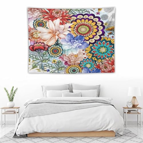 Houselerax Boho Vintage Flower Tapestry Wall hanging,Bohemian Blossom Colorful Mandala Flower Tapestries, Multi Color Tapestry for Bedroom Home Hippie Wall Decor 40"x30" - color: Boho Floral-9, size: W40xL30in