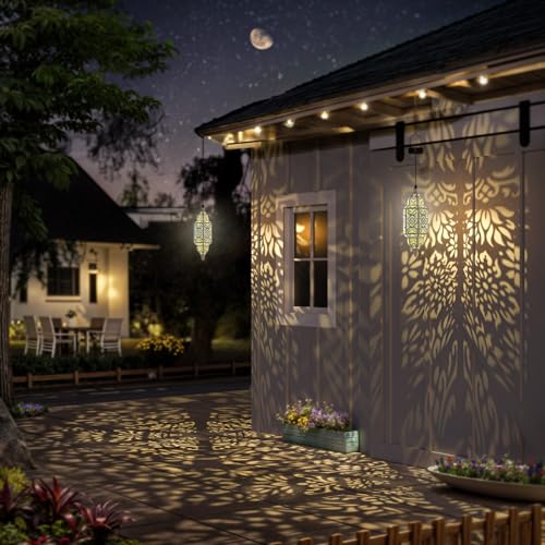 Twinkya Hanging Solar Lights Outdoor Garden Decorative Solar Lantern Waterproof Metal Moroccan Outdoor Decorations for Patio Pathway Yard Porch Backyard Garden Decor (White, 1 Pack) - color: White, size: 1pack