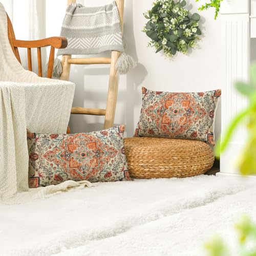 AVOIN colorlife Boho Throw Pillow Covers, 12 x 20 Inch Bohemia Ethnic Style Carpet Pattern Cushion Case for Sofa Couch Set of 2 - size: 20" x 12" (Pack of 2)
