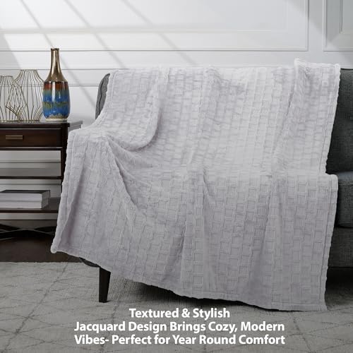 Velvet Plush Jacquard Tile Throw Blanket for Couch - Buttery Soft, Cozy Throw, for Women (Light Gray, 50" x 60") - color: Light Gray