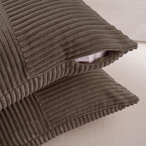 Fancy Homi 2 Packs Dark Brown Decorative Throw Pillow Covers 12x12 Inch with for Living Room Couch Bed, Rustic Farmhouse Boho Home Decor, Soft Corss Patchwork Corduroy Square Cushion Case 30x30 cm - color: Dark Brown, size: 12" x 12" (Pack of 2)