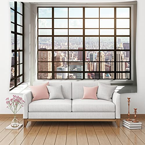 feelacle City Tapestry 80" X 60" Window View Landscape Wall Hanging Party Decorations Home Decor For Bedroom Living Room Dorm (200 X 150cm) - color: City Window View, size: 80"L x 60"W