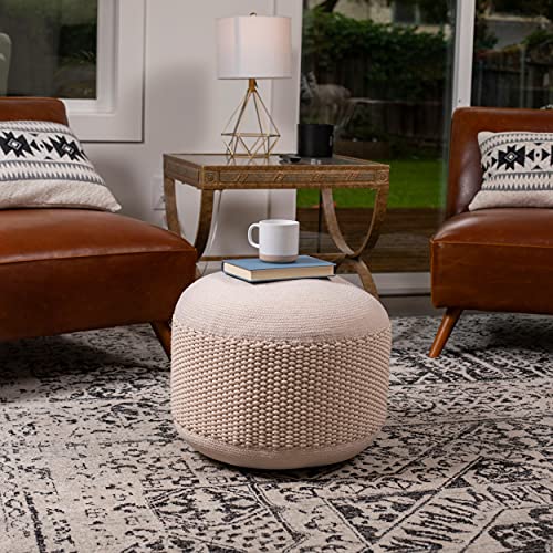 BIRDROCK HOME Outdoor Pouf Ottoman | Hand Woven Waterproof Foot Stool with Bead Bag Filling | Boho Foot Rest for Patio, Living Room, Porch & Outdoor Seating | Lightweight, Soft Stuffed Chair | Natural - color: Natural