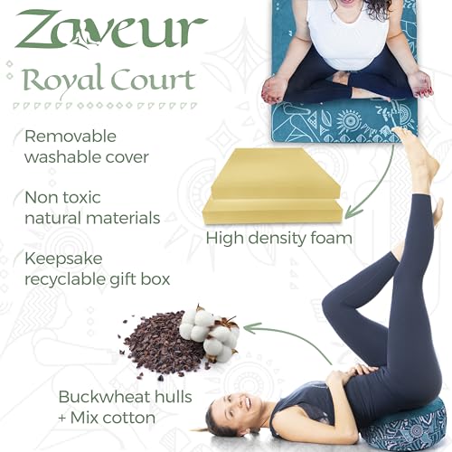 Zaveur Royal Court Zafu Meditation Cushion - 18" Round Yoga Bolster Pillow with 100% Cotton Filling and Canvas Cover - Premium Floor Pillow for Meditation - Yoga Cushion for Sitting on Floor - Green - color: Green