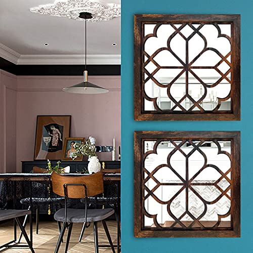 Wocred 2 PCS Square Wall Mirror,Gorgeous Rustic Farmhouse Accent Mirror,Caramel Color Entry Mirror for Bathroom Renovation,Bedrooms,Living Rooms and More(12”x12”) - color: Caramel Color, size: 12x12 inch - 2 PCS