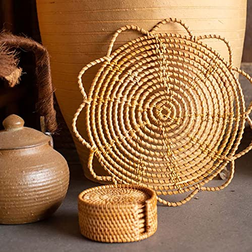 Wall Basket Decor, Boho Handmade Hanging Wall Baskets, Woven Seagrass Rattan Wall Decor, Flat Round Handcrafted Wall Decor for Coastal Art Bedroom Living Room Farmhouse home(Rattan flower 33cm) - color: Rattan flower 33cm