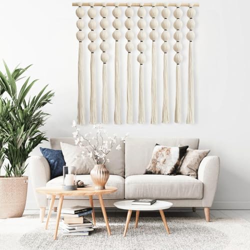 RUIZHIXUAN Large Macrame Wall Hanging Macrame Ball Wall Hangings Tapestry Cotton Textile Boho Wall Decor Art Bohemian headboard Handwoven 39" Wx38” L(Cream) - color: Cream