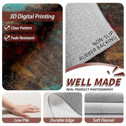 COLORCITY Distressed Rug 3x4 - Abstract Retro Rust Area Rugs for Bedroom Living Room, Contemporary Art Machine Washable | Non-Slip | Soft Small Carpets, Abstract Room Decor, (Brown Turquoise Red) - color: Brown Turquoise Red, size: 3' x 4' (Rectangular)