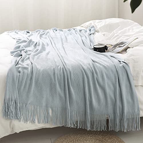 Homiest Decorative Knitted Throw Blanket with Fringe Soft & Cozy Tassel Blanket for Couch Sofa Bed (Pale Blue,50x60) - color: Baby Blue, size: 50" x 60"
