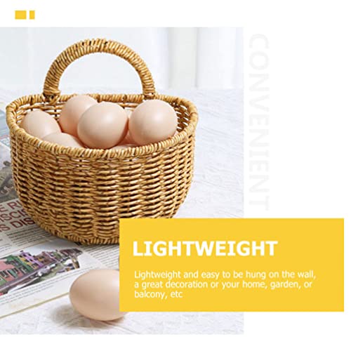 Cabilock Hand Woven Kitchen Storage Basket 7.08X5.90X5.11In Lightweight Hanging Woven Rattan Organizer for Fruit Vegetable Bread Wall-Mounted Home Storage
