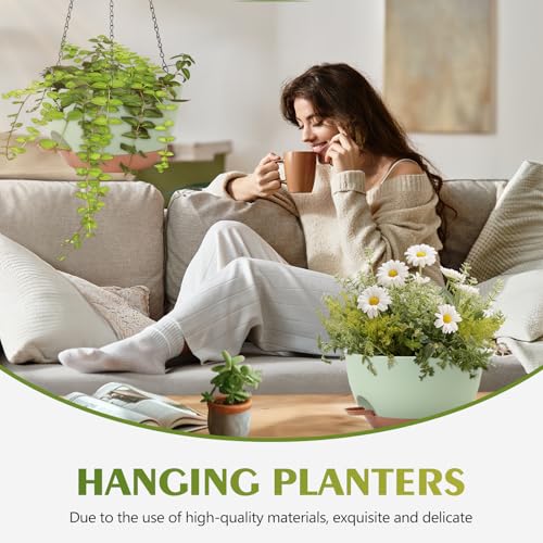 GARDIFE Hanging Planters for Indoor Outdoor Plants, 2 Pack Self Watering Hanging Pot with Drainage Holes & Removable Tray (Green, 12 inch) - color: Green, size: 12 Inch