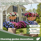 4 Pack 14 Inch Hanging Baskets for Plants Outdoor Metal Hanging Planter Basket with Coco Coir Liner Hanging Flower Baskets Hanging Flower Pots Holder for Garden, Patio(Earth) - size: 14 Inch, style: Country Rustic