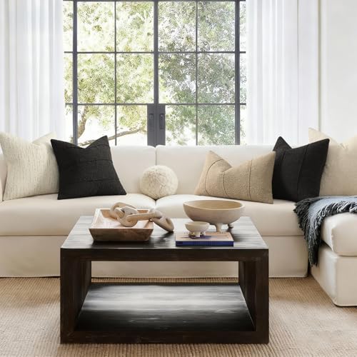 YCOLL Textured Boucle Throw Pillow Covers 16x16 Pack of 2 - Soft Neutral Striped Cushion Covers, Cozy Accent Decorative Pillow Covers for Couch, Sofa, Bed, Living Room (Black) - color: Black, size: 16" x 16" (Pack of 2)