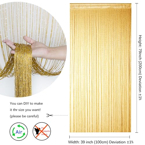 Hysenm 2 Pack 39 x 79 Inch String Door Curtains, Hippie Room Divider Decor Beaded Curtains for Doorway Closet, Boho Home Decoration for Bedroom, Party - color: Gold