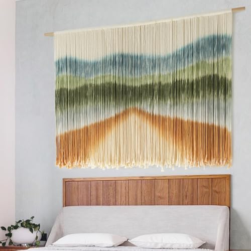 IOWER Macrame Wall Hanging Dip Dye Mountain Wall Art Large Boho Fiber Macrame Wall Decor for Bedroom Living Room Nursery Wedding Backdrop 57" W x 35" L - color: multi
