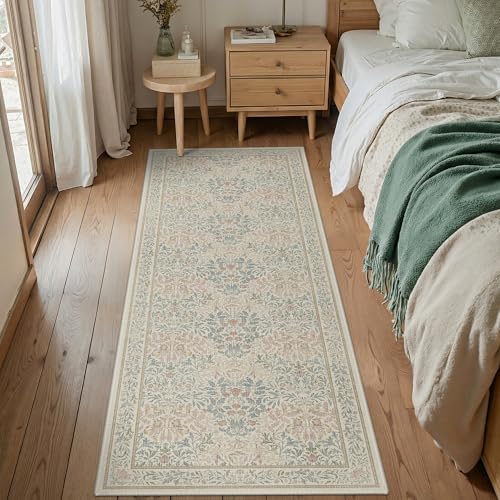 Bavni 2x6 Runner Rug Non Slip, Kitchen Rugs Non Slip Washable, Thin Bathroom Runner for Hallway Laundry Room Entryway, Ultra Soft Botanical Carpet, Modern Boho Floral Indoor Floor Decor, Beige Pink - color: Beige Pink, size: 2' x 6' (Rectangular)