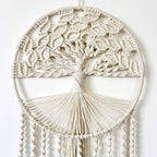 Large Tree of Life Dream Catchers, Macrame Wall Hanging Boho Handmade Woven Dream Catcher Macrame Wall Decor Art for Adults Boys Girls Bedroom Wedding Party Decor, Festival Blessing Gift（Light Beige）