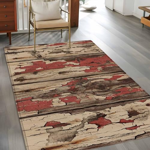 Farmhouse 2.7x5 Area Rug for Kitchen Entryway, Country Rustic Shabby Chic Retro Wooden Texture Washable Entryway Rug Absorbent Non-Slip Indoor Carpet for Entrance Dining Room Home Office Decor - color: Brown, size: 2.7' x 5' (Rectangular)