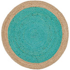 SAFAVIEH Area Rug 3' Round - Natural Fiber Collection - Teal & Natural Brown, Handmade Jute, Braided Border Design (NF801E) - color: Teal/Natural, size: 3' (Round)