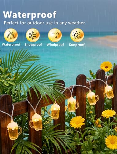 Beer Mug String Lights, 8.5FT 10 LED Summer Lights with UL Certified Plug, Waterproof Tropical Party Decorations for Patio, Warm White Hawaiian String Lights for Garden Backyard Bedroom Bar Decor - color: 10 LED Beer Lights