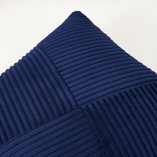Topfinel Blue Decorative Throw Pillow Covers 12x12 Inch Cute Boho Stripe Soft Corduroy Modern Farmhouse Spring Home Decor 2 Packs Pillow Covers for Sofa Living Room Couch Bed 30x30 cm - color: Blue, size: 12" x 12" (Pack of 2)