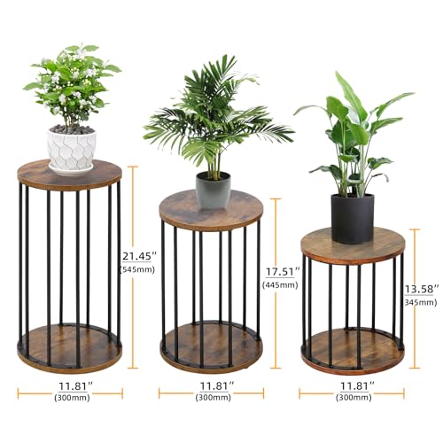 Plant Stand Indoor,small plant stool,Flower Pot Corner stand holder,Mid Century Heavy Duty Metal Tall Home Decor,Modern Round End Table,Small Rustic Display Stand for Living Room,Bedroom (Brown,3 Packs) - color: all size brown set 3