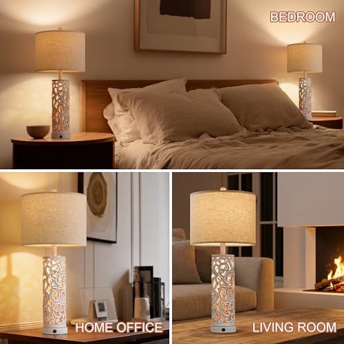 OYEARS 2-in-1 Light Table Lamp Set of 2 for Living Room, 28.5" Farmhouse Bedside Lamps with USB Charging Port, Main&Night Light & Dual Switches, Nightstand Lamp for Bedroom Home Office(Bulb Included) - color: Matte White