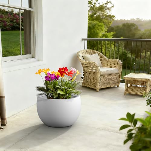 Kante 19.9" Dia Round Concrete Planter, Outdoor/Indoor Large Bowl Plant Pots with Drainage Hole and Rubber Plug for Garden Patio Balcony Home, Pure White - color: Pure White, size: 19.9" d