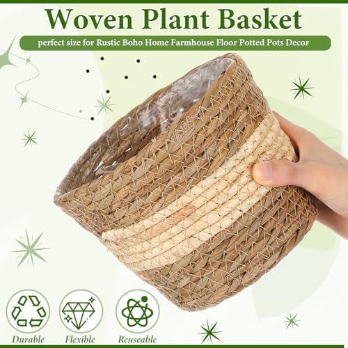 AceOrbit 12 Pcs Wicker Plant Basket Bulk with Liners Woven Planter Baskets Bulk for Indoor Outdoor Seagrass Plants Woven Wicker Baskets for Flower Pots Cover and Room Decor (Small,Bohemian) - color: Bohemian, size: Small