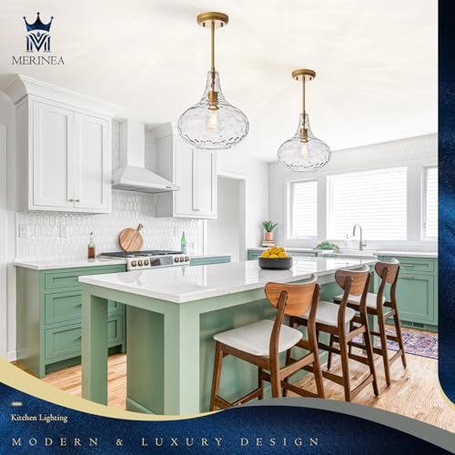 11" Hand-Blown Clear Glass Pendant Light with Hammered Texture, Gold Finish Adjustable Hanging Light Fixture for Kitchen Island, Dining Room, Hallway, Living Room - color: Gold Rod