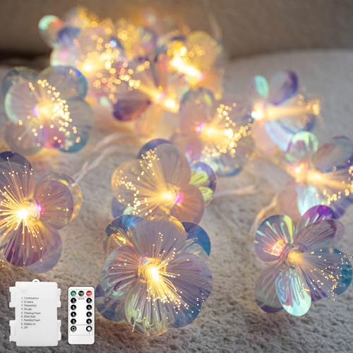 YOLIGHT Fiber Optic Flower String Lights Battery Operated with Timer, 13ft 20 LED Flower Garland Lights Fairy Decor Light for Room Table Wedding Christmas Easter Décor (Warm White) - color: Warm White, size: 13ft