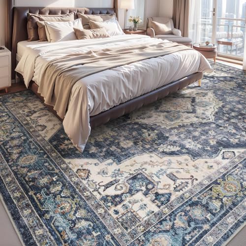 AMOAMI-3X5 Area Rug-Soft Washable Vintage Throw Accent Rugs for Living Room, Entryway, Bedroom, Kitchen, Bathroom, Laundry Room, Kitchen, Bathroom, Bedside, No Slip Blue - color: Blue, size: 3' x 5' (Rectangular)