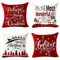 Set of 4 Merry Christmas Believe Reindeer Tree Best Gift Square Pillowcase Decorative Throw Pillow Cover Cushion Case Cotton Linen Material 18" x18'' (Beige&Red) - color: Beige Red
