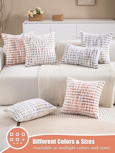 Boho Lumbar Pillow Covers Set of 2-12x20 Inch Farmhouse Tufted Long Boho Throw Pillows, Neutral Fluffy Modern Pillow Cases Rectangle Accent Pillowcase for Couch Bed Home Decor, Blue Green - color: Blue, size: 20" x 12" (Pack of 2)