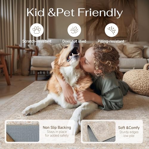 HUGEAR Hallway 2x6 Runner Rugs Machine Washable Rugs Vintage Beige Non-Shedding Low Pile Persia Throw Carpet Non Slip for Living Room Bedroom Dining Room Kitchen Office Home Decor - color: Beige Ⅱ, size: 2' x 6' (Runner)