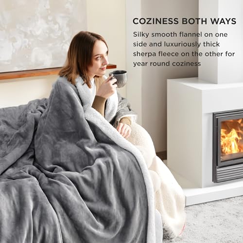 Bedsure GentleSoft Sherpa Fleece Throw Blanket for Couch, Non-Heated, Thick & Warm Cozy Blanket for Winter, Soft Fuzzy Plush Throw Gifts for Women and Men, Grey, 50x60 Inches - color: 01 - Grey, size: Throw (50" X 60")