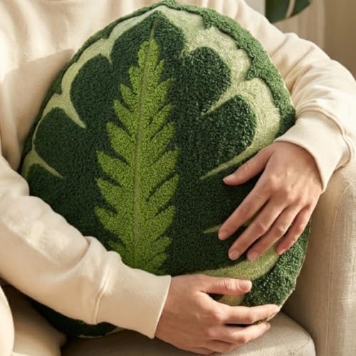 Green Philosophy Co. Calathea Leaf Pillow – Handcrafted Tufted 3D Plant Throw Pillow, Deep Green Decorative Leaf Pillow for Couch & Bed, Unique Gift for Plant Lovers - color: Dark Green