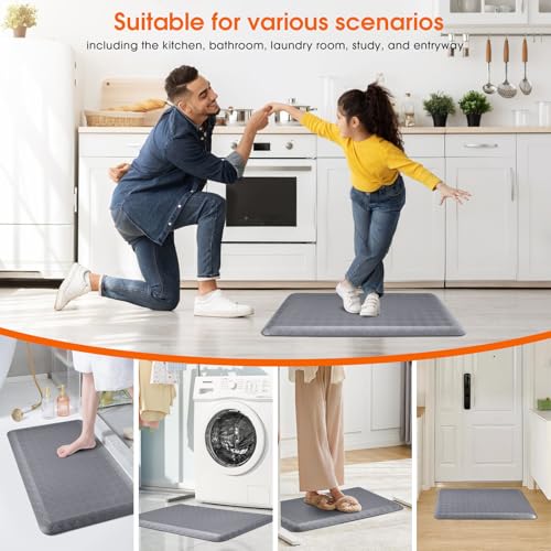4/5 Inch Extra Thick Kitchen Mats for Floor,Non Slip Anti Fatigue Kitchen Rugs,Waterproof Stain Resistant Sink Mat,Cushioned Standing and Comfort Mats for Office (17"x28" Grey) - color: Grey, size: 28"L x 17"W x 0.8"Th