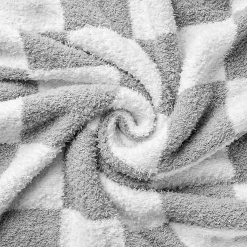 Checkered Throw Blanket, Light Grey Soft Cozy Fluffy Knitted Throw Blankets for Couch, Sofa, Bed, Chair, Warm Fuzzy Travel Picnic Lightweight Plaid Blanket, 60x80 inches - color: Light Grey, size: 60×80 Inch