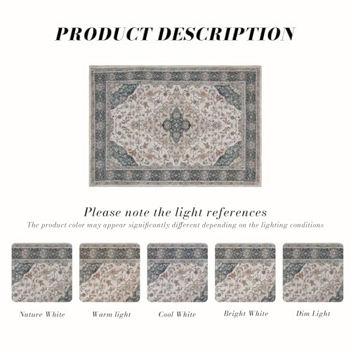 Area Rug 4×6, Vintage Boho Rug,Ultra-Soft Low Pile, Washable, Non Slip,Stain Resistant, Printed Carpet for Living Room Bedrooms Playroom Office Kitchen,Green/Beige - color: Green/Beige, size: 4×6