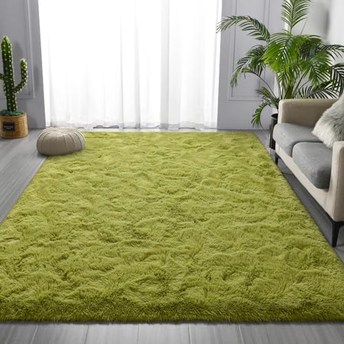 Deerhoo Large Shag Area Rugs 5 x 8, Plush Fuzzy Rugs for Living Room, Ultra Soft Fluffy Furry Rug for Bedroom, Indoor Carpet Nursery Rugs for Kids Room Home Decor, Green - color: Grass Green, size: 5 x 8 ft