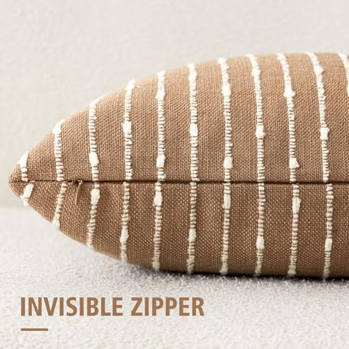 Foindtower Pack of 2 Decorative Jacquard Boucle Lumbar Throw Pillow Covers Accent Textured Striped Pillowcases Cozy Boho Cushion for Couch Sofa Bedroom Living Room Home Decor 12x20 Inch Rust Tobacco - color: Tobacco, size: 20" x 12" (Pack of 2)