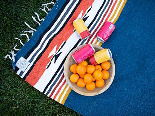 Blue and Tan Mexican Blanket by Laguna Beach Textile Co - Beach, Yoga, Camping, or Decorative Throw Blanket - Traditional Handmade Serape - Navy Baja - color: Navy