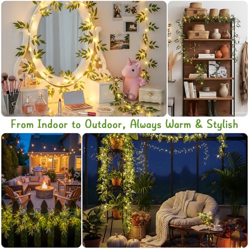 suddus Willow Vine with Fairy Lights Battery Operated, 12ft 40 LED Artificial Plants Lights with Remote, Hanging String Lights for Bedroom, Wall, Garden, Party, Wedding Decor (Warm White) - color: Willow, size: 40 LED-Battery-Copper