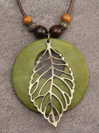 Leather Necklace for Women Long Boho Pendant Hippie Choker Necklace Bohemian Layered Leather Rope Wooden Jewelry Gifts - style: Leather Leaf Necklace