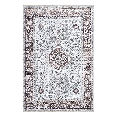 Bloom Rugs Washable Non-Slip 2x3 Rug - Beige/Brown Traditional Oriental Area Rug for Living Room, Bedroom, Dining Room, and Kitchen - Exact Size: 2' x 3' - color: Beige / Brown, size: 2' x 3' (Rectangular)