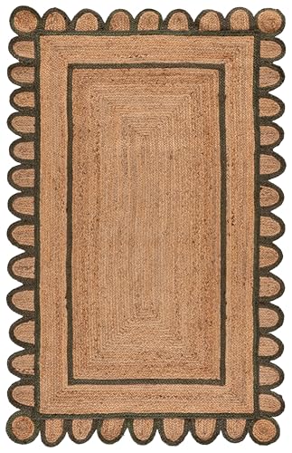 SAFAVIEH Area Rug 4x6 - Natural Fiber Collection - Natural & Olive, Handmade Jute, Ideal for Living Room, Bedroom, Dining Space (NFB125X) - color: Natural/Olive, size: 4' x 6' (Rectangular)